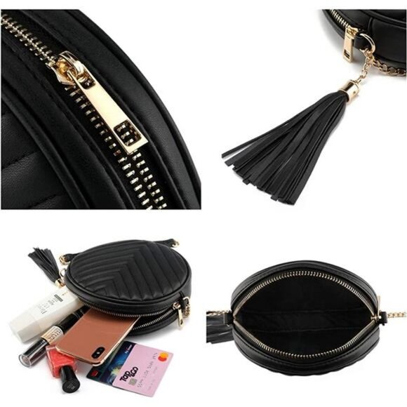 Shoulder Bag Circle Tassel Purse Clutch PU leather Handbag Wallet With Chain - Picture 5 of 6